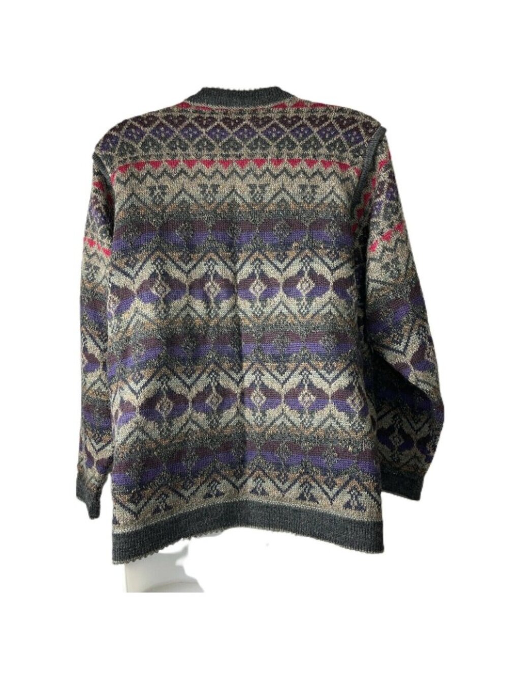Iva Knight Womens Cardigan Sweater Multi-Color Fair Isle Wool Blend Button Front - Picture 2 of 6